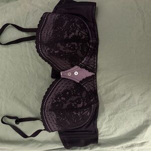 Adore Me Black Lace Bra with Purple Accent